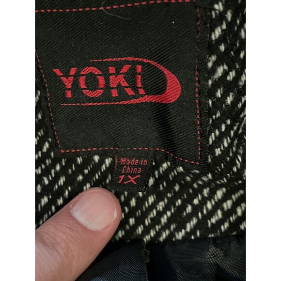 Yoki Coat Womens 1X Black White Wool Blend Double Breasted Long Lined Buttons - Picture 7 of 9
